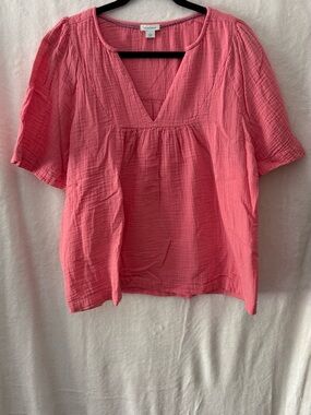 Sundance Coral Pink Gauze V-Neck Blouse